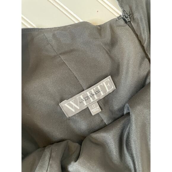 WHITE By VERA WANG Sheath Dress Black Cocktail Bridesmaid Ruched Bow Zip Size 12 - Picture 6 of 7